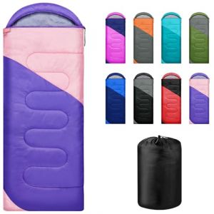 Yarmiene Sac de Couchage-Sac de Couchage Adulte Enfant pour 3-4 Saison,Sac de Couchage Compact Ultraléger pour Camping et Randonnée,Sacs Couchage de Camping Rectangulaire Portable,Violet+Rose (GLORY BEAUTIFUL Limited, neuf)