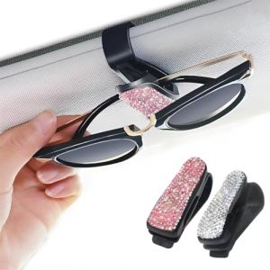 ZKGYUS Porte Lunettes pour Voiture, Support Lunette Voiture, Flash Diamond Clip de Support de Lunettes de Visière de Voiture, pour Lunettes de Soleil Carte Ticket (Rfervgauk, neuf)