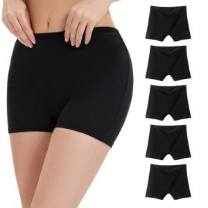 WEASIC Boxer femme coton culotte shorty femme coton panty calecon panty caleçon boxer sans couture shorty sans couture shorties invisible shorties (Lot de 5 - Noir, M) (WEASIC, neuf)