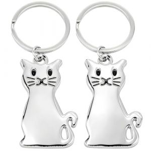 Moydolo 2pcs Porte-cl&eacute; pendentif chat en m&eacute;tal Animal Porte-cl&eacute; breloque Cadeau cat keychian pour Gar&ccedil;on Fille Homme Femme (BHBWRB, neuf)