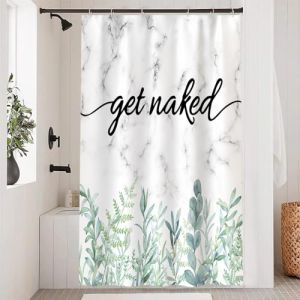 Uiiooazy Rideau Douche Anti Moisissure, Rideau de Douche 120x200cm Feuilles d'eucalyptus Vert Marbre Gris Rideaux de Baignoire Tissu Lavable Imperm&eacute;able Rideaux Salle de Bain avec 8 Crochets (dongguibinjingpinxiaodianpu, neuf)