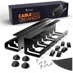 Chemin de Cable Bureau (Set de 2) - Passe Cable Bureau en Acier - Montage Rapide et Facile - Cache Cable - Cable Management Solide et Pratique 5kg Max, Noir (BMS France, neuf)