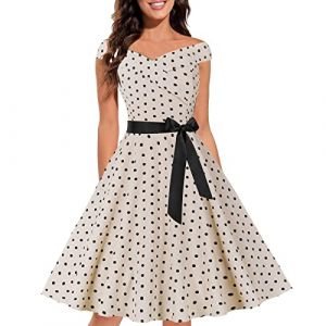 G&eacute;n&eacute;rique Femmes Robe Annee 50 60 40 Vintage Pin Up Retro &eacute;L&eacute;Gante Mariage Cocktail Soir&eacute;E F&ecirc;Te C&eacute;R&eacute;Monie D&eacute;Contract&eacute;E Fronc&eacute; &agrave; Volants Robe Rockabilly Femme Pin Up (qiaoxiahe, neuf)