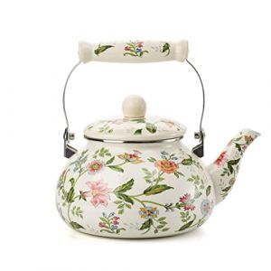 Bouilloire Émaillée pour Induction 2.4 L - Bouilloire Vintage en Émail avec Poignée en Céramique - Compatible avec Cuisinière à Induction, Gaz et Poêle à Bois (YANXIA shop, neuf)