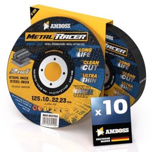 Disque a tronconner 125 metal (10 pi&egrave;ces) - &Oslash;125x1x22.23mm - Disque a tronconneuse metaux Metal Racer by AMBOSS WERKZEUGE - Disque meuleuse 125 pour acier, acier inoxydable et meuleuse angulaire (Sawblade King, neuf)