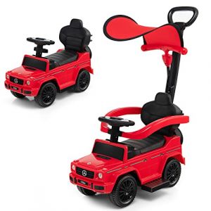 COSTWAY 3 en 1 Mercedes-Benz Porteur Enfant avec Poignée Détachable & Auvent Amovible, Voiture à Pousser Bébé avec Volant & Klaxon, Espace Caché & Repose-Pieds, Charge 25kg pour 1-3 Ans (Rouge) (FDS GmbH, neuf)