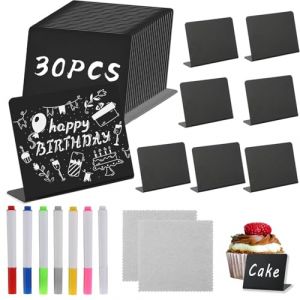 30 PCS Mini Tableau Noir,Ardoise Effacable,Mini Ardoise de Table,Panneau D'affichage,Etiquette Prix,Petit Tableau Noir pour Boulangerie, Buffet, Mariage, Fêtes, Signes pour la Nourriture (YEYI-BUY, neuf)