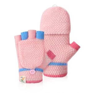 Kiiwah Mitaine Enfant avec Rabat pour Fille Gar&ccedil;on 2-5 Ans, Gants Sans Doigts Enfant Moufle Hiver Chaud Tricot&eacute; (Rose) (Hommite, neuf)