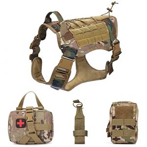 ALLSOPETS Harnais Tactique pour Chien avec Syst&egrave;me Molle Harnais pour Chiens Moyens et Grands avec Sac pour Eau Trousse de Premiers Soins et Sac Polyvalent (Camouflage, L) (ALLSOPETS-FR, neuf)