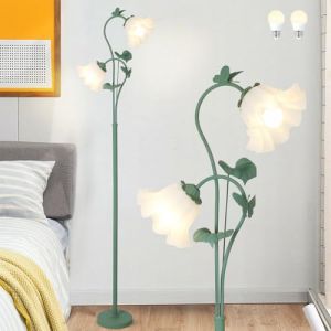 Stepeak Vert Lampadaire Salon, 2 Flammes Fleur Abat-jour Lampadaire avec ampoule LED, Muguet Lampe Fleur, Flower Floor Lamp, Lampadaire Moderne pour Chambre, Chambre Enfants, Bureau (Lightopro, neuf)