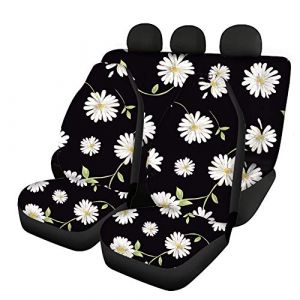 Belidome Lot de 4 housses de siège de voiture en tissu doux et lavable pour femme Motif marguerites blanches (belidomeEUR, neuf)