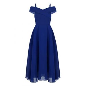 Vxuxlje Enfant Fille Robe Soir&eacute;e Princesse Epaule Nue Robe Demoiselle d'honneur Mariage C&eacute;r&eacute;monie Robes de F&ecirc;te Bal 6-16 Ans Bleu 11-12 Ans (Vxuxlje, neuf)