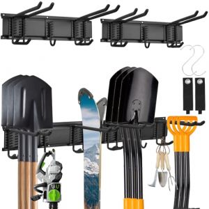 MHHO-WG Porte-outils de jardin mural, panneau porte-outils mural multifonction|32 pouces avec 4 crochets de garage et 2crochets en S|Capable de ranger outils de jardin, ski, chaises, pour garage (Mr . Wang & MH, neuf)