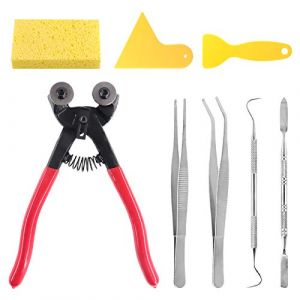 Swpeet Kit de 8 outils pour mosaïque, comprenant une pince coupe-mosaïque en verre très résistante, une pince coupante à roulettes, 2 grattoirs, 2 pinces à épiler, 1 crochet à double extrémité (swpeet, neuf)
