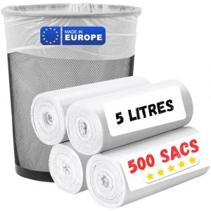 Sac Poubelle 5 litres Blanc X 500 | 500 Sacs Blancs 5L (10 Rlx de 50 sacs) | Poubelles Salle de Bains - WC - Sanitaires | Tourisme - Hôtels - Voiture | Déchets Légers Hygiéniques - Cosmétiques | (SANYGIENE, neuf)