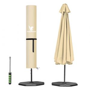 LeapBeast Housse Parasol Déporté,Housse Parasol,Housse de Protection pour Parasol,Contre Les intempéries,avec Fermeture Éclair pour Parasol de 2 à 4m pour Parasols Jardin Plage (Beige, 240-57-57-57cm) (KAILI-EU, neuf)