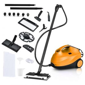 COSTWAY Nettoyeur Vapeur Polyvalent avec 19 Accessoires Sans Produit Chimique, Balai Vapeur de 2000W 4 Bars avec R&eacute;servoir de 1,5 L pour Nettoyer Plancher Tapis Rideaux (Orange) (FDS GmbH, neuf)