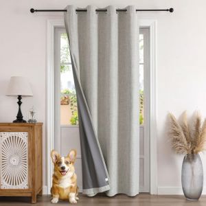 Joydeco Rideau Thermique Porte d'Entr&eacute;e Effet Lin 132x210cm 1 Panneau avec Revetement 100% Anti-Lumineux, Rideau Occultant Porte Int&eacute;rieur &agrave; Oeillets pour Chambre Dressing Armoire - Gris Blanc (joydeco, neuf)