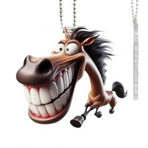 Décor Pour Miroir De Voiture,Accessoires pour Rétroviseur en Acrylique 2D - Porte-clés Décoratif en Forme de Cheval de Dessin Animé pour Cadeau d'Anniversaire, Noël, Fête, Camion, pour Femmes (bruste, neuf)