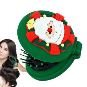 Peigne de poche de No&euml;l, peigne de voyage, brosse &agrave; cheveux pliable de poche avec motif P&egrave;re No&euml;l, peigne de massage rond et compact, brosse de voyage, accessoire de coiffure pour cheveux &eacute;pais et (cangjunw, neuf)