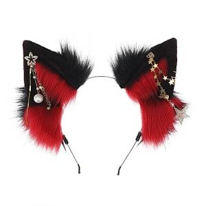 Watreketal Serre Tete,COSPLAY Oreilles de loup Serre-tête d'oreille d'animal avec étoile scintillante Chaton en fourrure Carnavals Fête Costume de fête Diable (Xuanlang Trading, neuf)