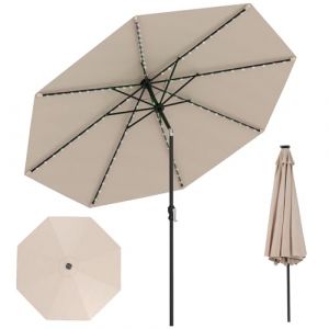 RELAX4LIFE Parasol Inclinable 3M avec LED Solaire, Parasol de Jardin Ext&eacute;rieur LED 3M, Inclinaison &agrave; 35&deg;, 96 Lumi&egrave;res, 8 Baleines, Montage Facile, Protection Solaire pour Jardin Plage Piscine (Beige) (RELAX4LIFE, neuf)