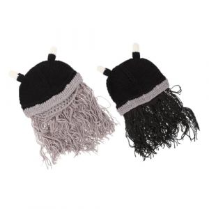 VALICLUD 2 Pièces Bonnet De Viking En Maille Avec Décoration De Barbe De Viking Fausse Barbe Chapeau Corne Accessoire De Rassemblement Casquette De Costume (Sudersana, neuf)
