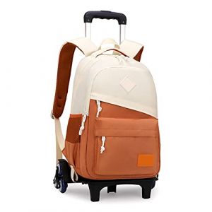 ANSIEDIO Cartable a Roulette Fille Garçon, Sacs à Dos Trolley Bag pour Filles Garçons, Sacs d'école primaire Sac à dos à roulettes pour collégiens et lycéens (Orange) (ANSIEDIO, neuf)