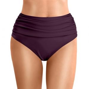 Bas Maillot De Bain Taille Haute pour Femme Élégant Bikini Taille Haute Ruched Bikini Slips Couleur Unie Triangle Short de Bain Amincissant Gainant Ventre Plat (NIyong, neuf)