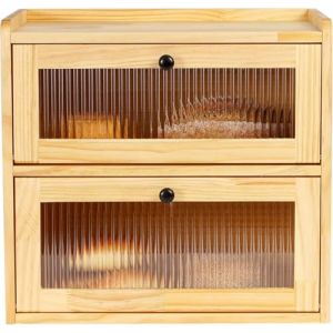 Lnopever Huche à Pain Grandes BoîTes de Rangement Pour Pain En Bois Massif Double Boite a Pain BoîTe de Rangement Pour PâTisseries Avec Porte MagnéTique En Acrylique Huche à Pain (BûChe) (Wang leng w, neuf)