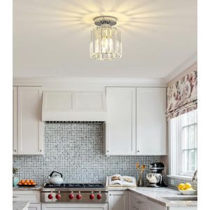 Sxtiger Plafonnier En Cristal Moderne, Mini Lustre Rond Argenté E27, Pour Couloir Salon Chambre Cuisine Entrée Éclairage (Argent) (SXT Co., neuf)