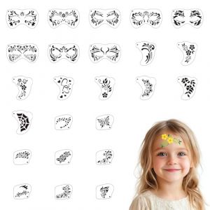 PLIGREAT 24 pcs fleur motif visage peinture visage pochoirs visage corps peinture pochoir tatouage peinture modèles bricolage visage peinture art pochoir pour fête vacances peinture (Lianmh JP, neuf)