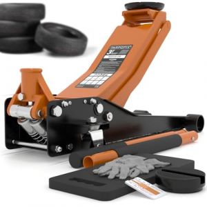 Tarpofix® Cric Hydraulique 3 tonnes (Hauteur de Levage 75-505mm) | Crique Hydraulique Auto 3t avec Double Vérin | Cric Voiture Extra Plat pour SUV & Véhicules Surbaissés | Crique Rouleur Professionnel (CD_Commerce, neuf)