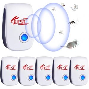 R&eacute;pulsif Ultrason Anti-Rongeurs Insectes, 6 Pack Ultrason Anti Moustique Ultrason Souris et Rats, Int&eacute;rieur R&eacute;pulsif &Eacute;lectronique Insectes pour Souris, Rats Fourmis Araign&eacute;es Moustiques (EU NWDA, neuf)