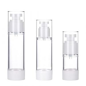 SamHeng 3 Pièces Airless Pompe Flacon Vaporisateur, Rechargeable Bouteille Spray à Brume Fine Bouteille de Voyage Transparent Plastique Atomiseur Vacuum Cosmétique Vaporisateur (15ml/30ml/50ml) (QingPo, neuf)