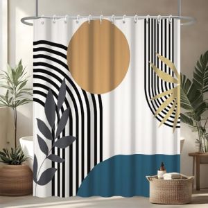Rideau Douche Anti Moisissure, Uiiooazy Rideau de Douche 180x180cm Orange Tissu Lavable Abstrait Boho Rideaux de Baignoire Boheme Bleu Gris Imperm&eacute;able Polyester Rideaux Salle de Bain avec 12 Crochets (dongguibinjingpinxiaodianpu, neuf)