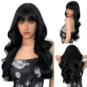 Iuscacey Perruque synth&eacute;tique longue boucl&eacute;e rose rouge partie centrale de la perruque naturelle pour le cosplay quotidien des femmes Perruque Big Wave r&eacute;sistante &agrave; la chaleur,Noir (fanyia, neuf)