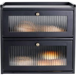 Lnopever Huche à Pain Grandes BoîTes de Rangement Pour Pain En Bois Massif Double Boite a Pain BoîTe de Rangement Pour PâTisseries Avec Porte MagnéTique En Acrylique Huche à Pain (Noir) (Wang leng w, neuf)