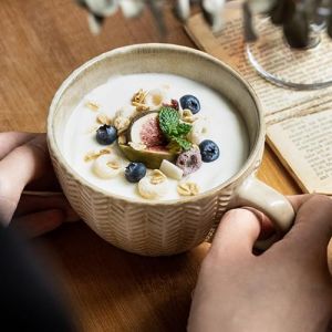 Grande tasse &agrave; caf&eacute; XXL en c&eacute;ramique 700 ml avec anse, bol pour petit-d&eacute;jeuner, c&eacute;r&eacute;ales, soupe, porridge, salade, tasse en c&eacute;ramique extra large (400 ml, jaune) (KunMingQianRuDianZiShangWuYouXianGongSi, neuf)