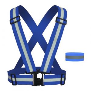 BEKKLPOU Gilet De S&eacute;curit&eacute; + Bracelets De S&eacute;curit&eacute; R&eacute;fl&eacute;chissant, R&eacute;fl&eacute;chissant R&eacute;glable Elastique Gilet De S&eacute;curit&eacute;, Gilet Reflechissant Velo pour Course Faire du V&eacute;lo Enfant Unisexe (Bleu Roi) (BoLouFandianpu, neuf)