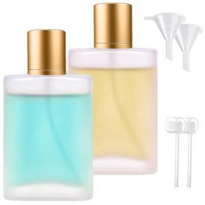 ARCPNRT Flacon Parfum Vide, 2 Pièces Flacon Vaporisateur Verre, 100 ml Carré Flacon en Verre Transparent, Vaporisateur de Parfum pour Voyage avec Entonnoir(Couvercle en or) (ARCPNRT Eur, neuf)