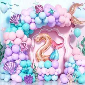 Ballon Sir&egrave;ne Queue Guirlande Anniversaire 2 ans, 125 Pi&egrave;ces Violet Rose Teal Bleu Ballons Latex Arche avec Num&eacute;ro 2 pour D&eacute;corations Filles Enfants Sir&egrave;ne Sous La Mer Th&egrave;me Anniversaire Baby Shower (Daisyhome, neuf)
