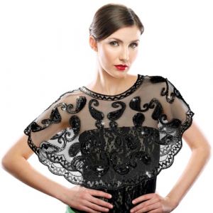 GADITIEK Femme &Eacute;tole en Sequin et Ch&acirc;le, Bol&eacute;ro et Ch&acirc;le pour Robes de Soir&eacute;e et de Mariage, Ch&acirc;le Ann&eacute;es 20 Femme Gatsby, &Eacute;l&eacute;gante Cape Douce Cardigan Vintage 1920's &Eacute;tole (noir) (Yididarui, neuf)