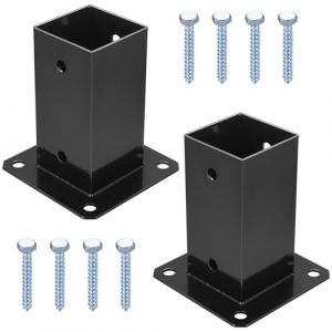 2 Pcs Support Poteau Bois, Support de Poteau de Clôture Carré, Support Poteau à Visser, Support de Fixation Ancrage pour Poteau Bois 70x70 mm, Manchon de Sol pour Pergola Clôture Balançoire (McBlast-FR, neuf)
