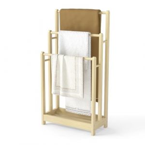 LIFEZEAL Porte-Serviettes sur Pied en Bois avec 3 Barres et &Eacute;tag&egrave;re, S&egrave;che Serviette sur Pied, Support pour Serviettes Salle de Bain, 45 x 22 x 86 cm (Naturel) (LIFEZEAL ITALY S.R.L., neuf)