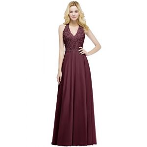 Misshow Robe Femme Longue Grande Taille pour Cocktail Mariage Anniversaire en Dentelle Florale Robe de Soirée Ado Fille Bordeaux 46 (Modelle, neuf)