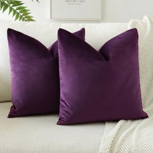 JOTOM Lot de 2 Housses de Coussins en Velours Décoratif Canapé Taie d'oreiller Doux Decoration pour Maison Salon Chambre Canapé Décoration 45x45cm (Aubergine Pourpre) (Jotom Europe, neuf)