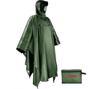 Andake Poncho de Pluie Imperméable Hommes Femmes Unisexe Veste de pluie Coupe-vent Réutilisable Manteau de Pluie Cape de Pluie Résistant à la Déchirure pour le Camping Randonnée (Leese-EU, neuf)