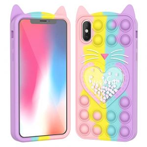 Asgens Fidget Pop Coque pour iPhone X/XS, Mignonne Dessin Anim&eacute; Chanceux Chat Bling &Eacute;toiles Pousser Les Bulles Silicone Mou Coque de T&eacute;l&eacute;phone pour Apple iPhone X/XS 5.8 pouces (TRD Direct, neuf)