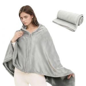 Pinbuton Couverture poncho portable pour homme et femme &ndash; Ch&acirc;le en flanelle polaire &ndash; Couverture douce pour chaise de bureau, voyage et camping, cadeau d'anniversaire pour maman et enseignante, gris (MianYY, neuf)